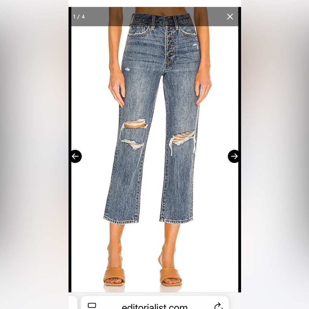 Pistola Charlie Exposed Button Fly Distressed Denim Jeans 26